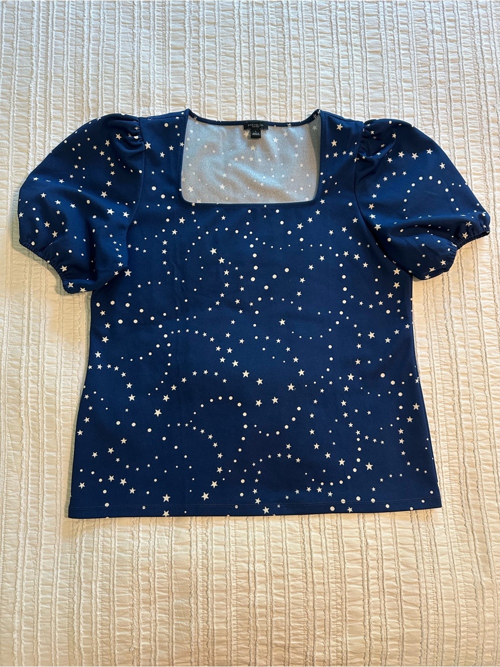 Ann Taylor Factory Starprint Square Neck Puff Sleeve Blouse - Picture 3 of 7